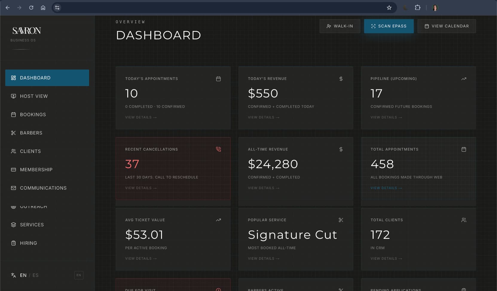 Savron Business OS dashboard